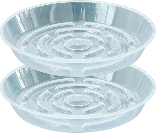 2 Packs Plant Saucer Pot Tray, 10 inch Clear Flower Planter Saucers and Drip Trays, Plastic Flower Planter Saucers for Indoors Outdoors, Heavy Durable Plant Plate Water Catcher 9 inch Base