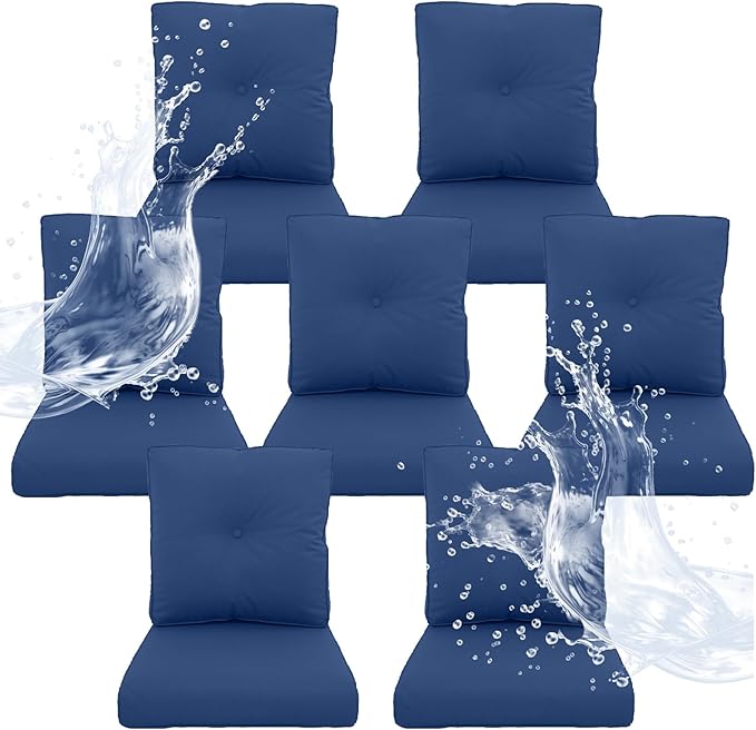 Outdoor Chair Cushions 7 Sets- 22 * 24" Patio Furniture Cushions with Removable Cover, 27D High Density Sponge Filling Outdoor Patio Cushions for Chairs, Rocker, Sofa and Loveseat - Blue