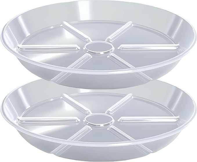 Plant Saucer Pot Tray 14 inch, 2 Packs Clear Flower Planter Saucers and Drip Trays, Heavy Duty Round Plastic Flower Plant Dish Pant Plate to Catch Water for Indoor & Outdoor