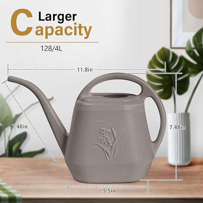 Hand Watering Can - for Home Plant Garden - 1 Gallon - Coffee Color