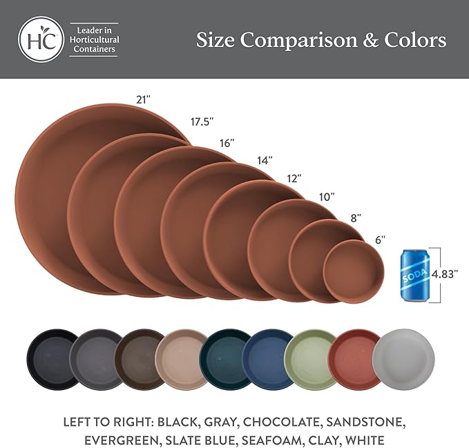 The HC Companies 14 Inch Classic Round Plant Saucer, Lightweight UV-Resistant Plastic Outdoor & Indoor Flower Pot Tray, 2-Pack Plant Pot Trays for Garden & Home Decor, Slate Blue