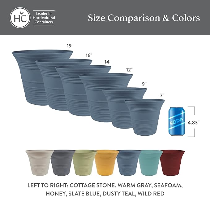 The HC Companies 14 Inch Sedona Round Self Watering Planter Pots, Lightweight UV-Resistant Plastic Indoor & Outdoor Planters, 2-Pack Flower Pots for Garden & Home Decor, Honey