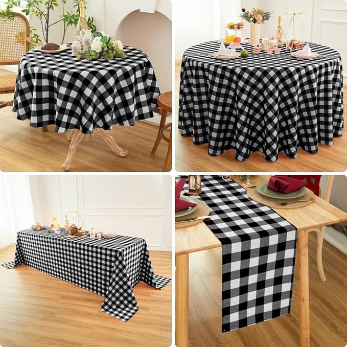 Waterproof Checkered Tablecloth Runner Fabric - Rectangle 12x108 Inch Classic Gingham Buffalo Plaid Table Cloth for Indoor/Outdoor Use - Table Cover for Kitchen, BBQs, and Parties