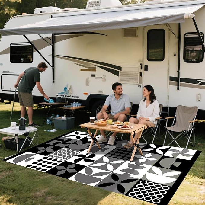 WILDROOTS 5x8 Feet Simple Porcelain Plastic Outdoor Rug, Stain Resistant Waterproof Reversible Outdoor Patio Rug, Fade Resistant Camping Rug