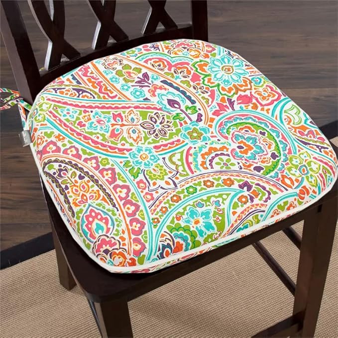 FUNHOME Outdoor Chair Cushions Set of 2, Water-Repellent Patio Seat Cushions D16xW17 Inch, Round Corner Patio Chair Pads with Tie, Seat Cushions for Furniture Garden Office Decoration, Melora Paisley