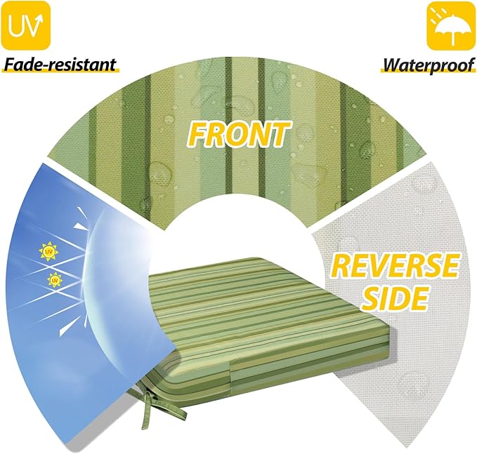 AAAAAcessories Outdoor Seat Cushions for Chairs, Waterproof, Fade-Resistant, 24" x 24" x 4", Patio Furniture Replacement Cushions, Set of 2, Mossy Forest Stripe