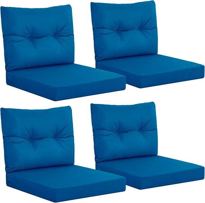 YEFU Outdoor Cushions for Patio Furniture: Waterproof Fade-Resistant Outdoor Chair Cushions Set of 4 - Deep Seat Patio Cushions Replacement with Ties for Chair Sofa Couch - 24 x 24 Inch(Dark Blue)