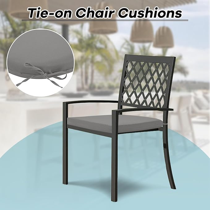 Basic Beyond Outdoor Chair Cushions Set of 4, Outdoor Cushions for Patio Furniture, Water Resistant Patio Chair Cushions with 2 Ties, 17x16x2, Light Grey