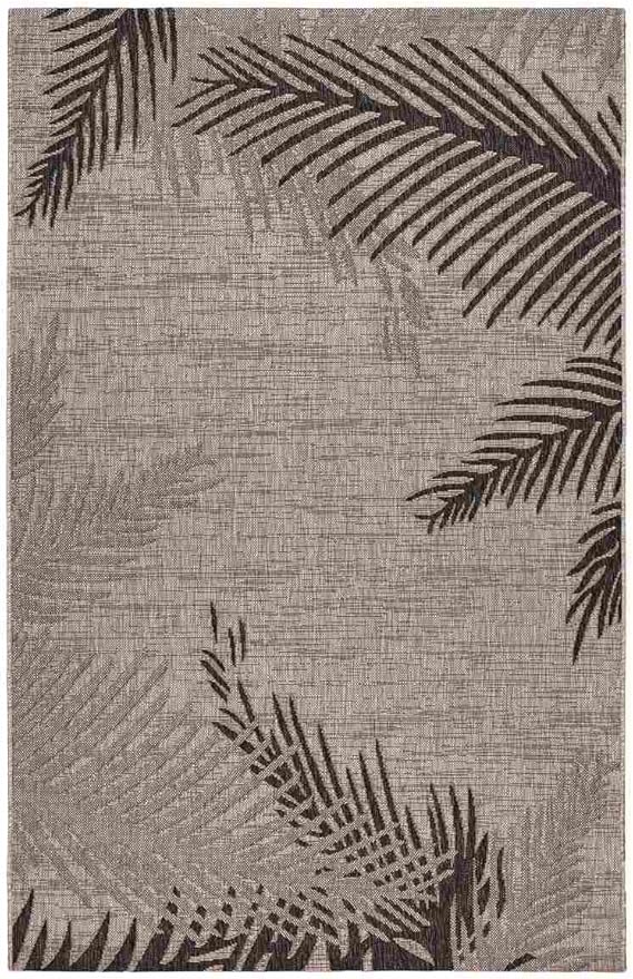 LR Home 8x10 Indoor/Outdoor Area Rug for Home Decor Coastal Palm Leaf Large Size Carpet for Living Room, Bedroom, Playroom, Patio, Garden Modern Farmhouse Rug Black/Gray