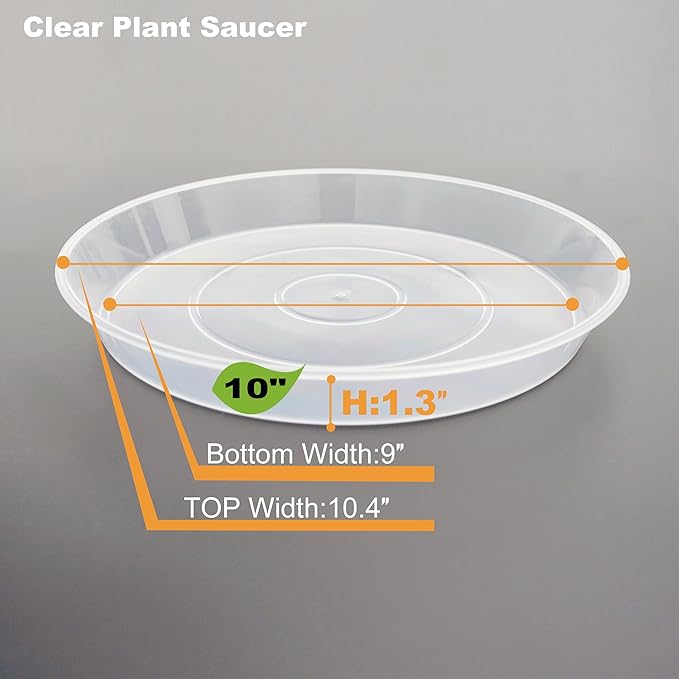 Plant Saucer Tray 10 inch, 6 Pack Plastic Plant Saucers for Indoors Outdoor, Heavy Duty Drainage Drip Water Trays for Planter Pots Flower, Flower Saucers for Pots Base (10", Clear)
