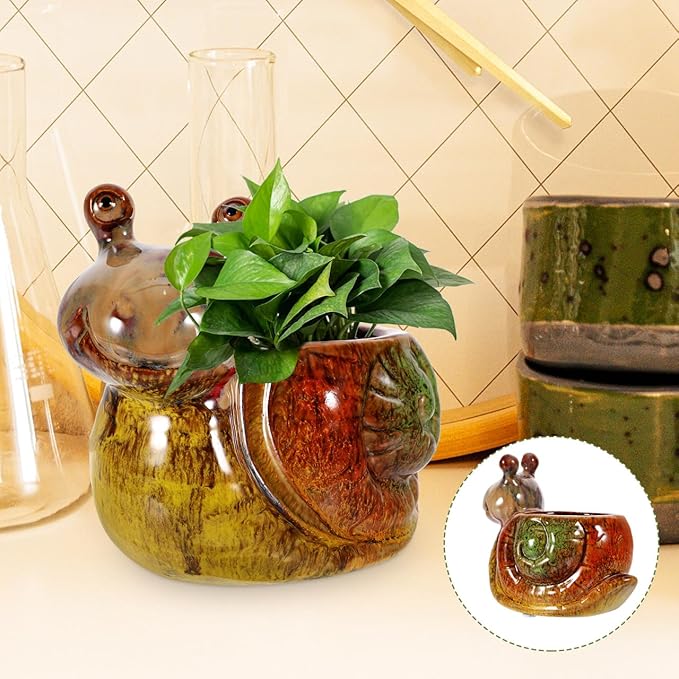 Snail Flowerpot Decorative Resin Planter 5.90X5.11X3.34In Indoor Outdoor Succulent Pot for Home Garden Balcony Tabletop Decor