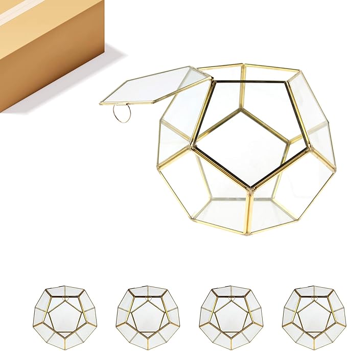 WGV Geometric Planter Terrarium Bulk, Width 8.7" Height 7.5" Clear Glass Gold Frame DIY Succulent air Plant Miniature Fairy Garden Windowsill Tabletop Decor, Globe Geode 4 Pieces