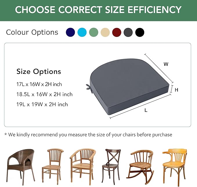 Outdoor Chair Cushions Set of 4: Waterproof & Fade Resistant Patio Furniture Cushions - 17 x 16 x 2 Inch Non Slip Round Corner Seat Cushion Pads with Removable Cover for Garden Yard Lawn, Dark Grey