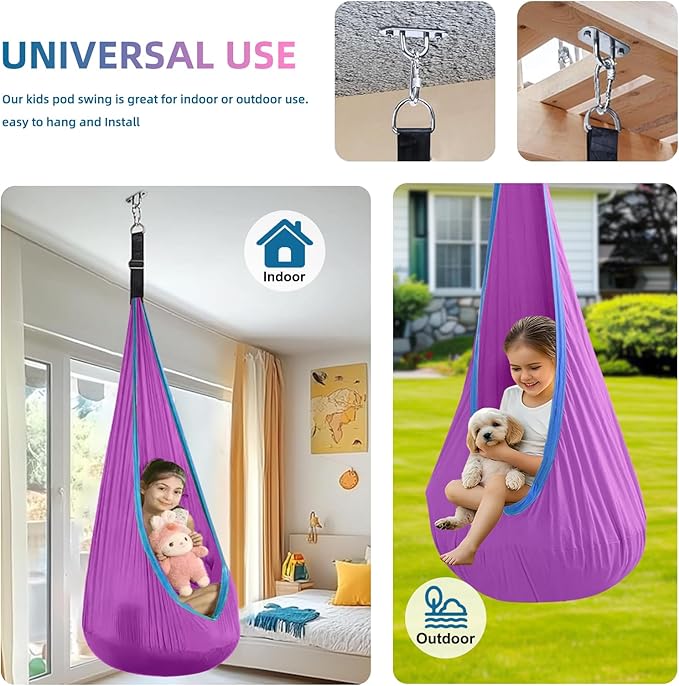 Kids Swing Seat Hammock Chair Indoor Outdoor Hanging Chair for Children (Purple)