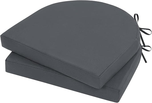 Topotdor Outdoor Chair Cushions Set of 2, 17"x16"x2" Waterproof Patio Chair Cushions for Outdoor Furniture, Round Corner Outdoor Seat Cushions Color Fastness Chair Pads with Ties, Dark Gray