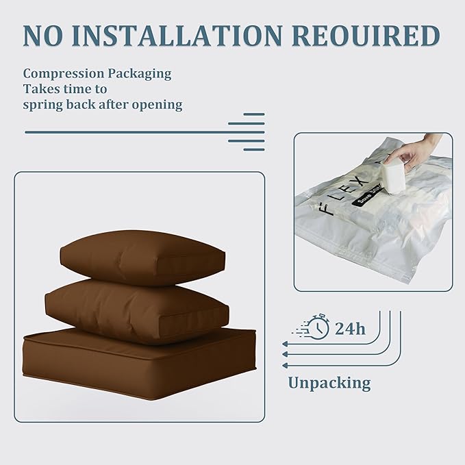 Patio Furniture Cushions, Replacement Outdoor Cushions for 4-Seat Patio Furniture, Waterproof Cushions for Outdoor Sectional Sofa Couch, Chocolate