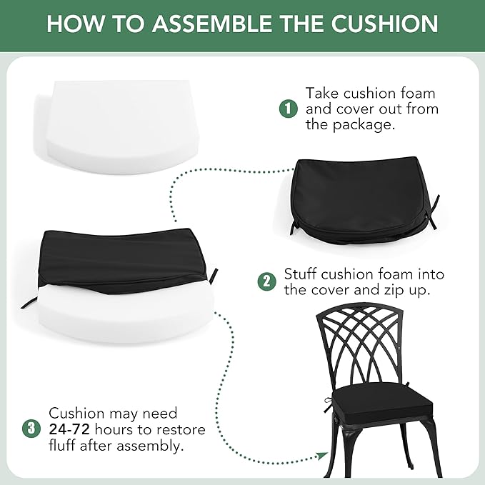 Outdoor Chair Cushions Set of 2: Waterproof & Fade Resistant Patio Furniture Cushions - 17 x 16 x 2 Inch Non Slip Round Corner Seat Cushion Pads with Removable Cover for Garden Yard Lawn, Black