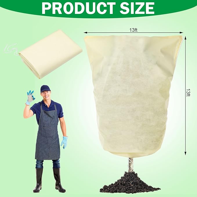 1 Pcs 13 x 13 ft Plant Covers Freeze Protection Extra Large Frost Cloth Plant Covers with Zipper Drawstring Winter Cold Weather Frost Blankets for Outdoor Palm Fruit Tree and Shrubs (Beige)