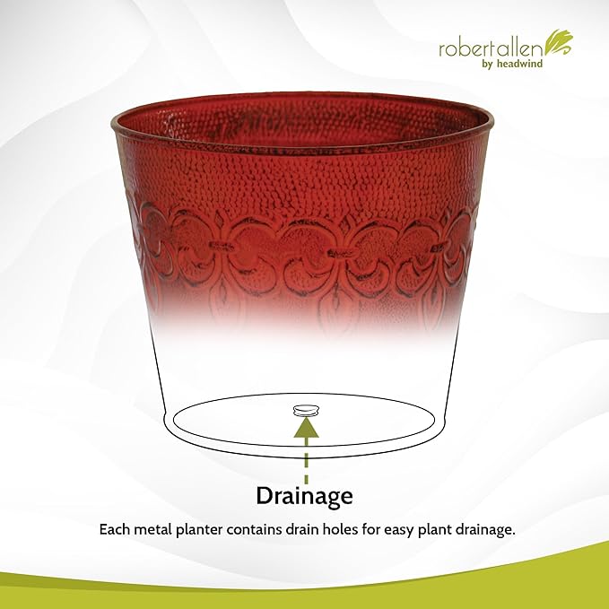 Headwind Ironlite Fleur De Lis Collection – 6" Cayenne Red Decorative Planter with Drain Plug – Lightweight Metal Garden Pots for Indoor & Outdoor Planters Use by Robert Allen