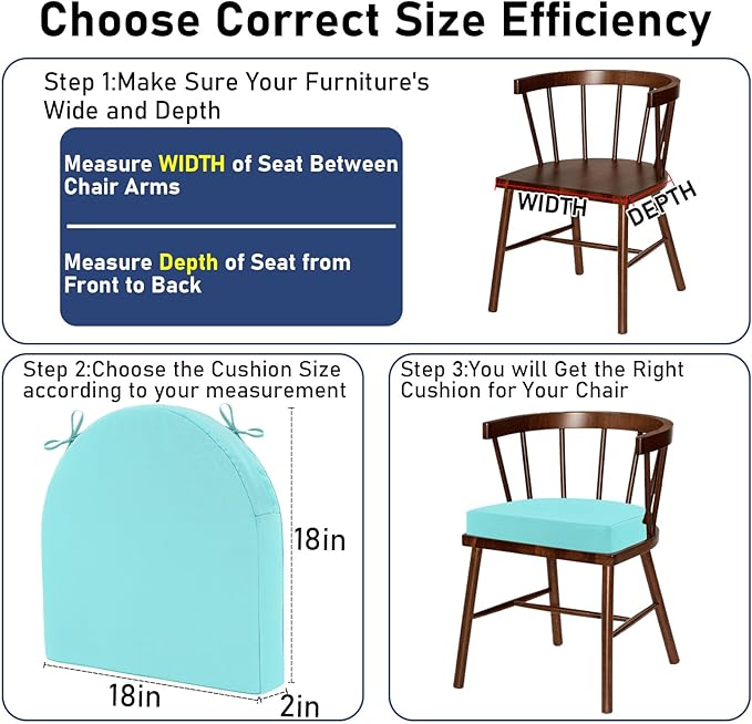 Topotdor Outdoor Chair Cushions Set of 2, 18"x18"x2" Waterproof Patio Chair Cushions for Outdoor Furniture, Round Corner Outdoor Seat Cushions Color Fastness Chair Pads with Ties, Teal