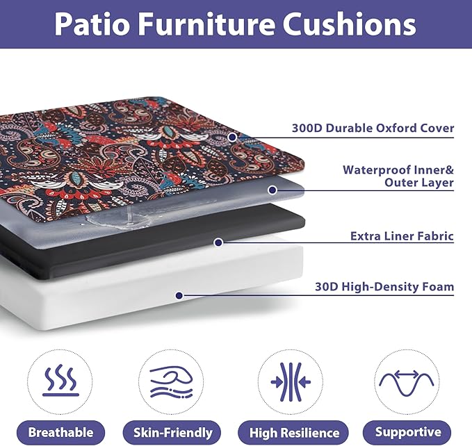 Outdoor Chair Cushions Set of 4,Waterproof Outdoor Seat Cushions for Patio Furniture,Patio Chair Cushion with Handle and Ties, Out Door Chair Pads,18.5" x 16" x 3", Artistic Floral