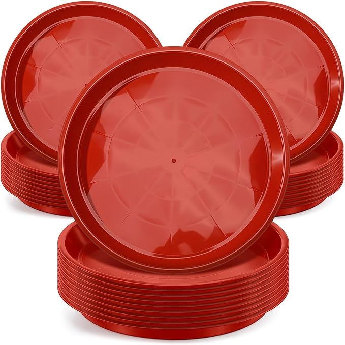 Sawysine 30 Pack Plastic Plant Saucer Round Drip Trays Red Flower Pot Saucers Thick Plant Dish Sturdy Water Tray Heavy Drainage Potted Container for Indoor Outdoor Garden(12 Inches)