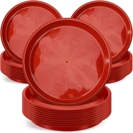 Sawysine 30 Pack Plastic Plant Saucer Round Drip Trays Red Flower Pot Saucers Thick Plant Dish Sturdy Water Tray Heavy Drainage Potted Container for Indoor Outdoor Garden(12 Inches)