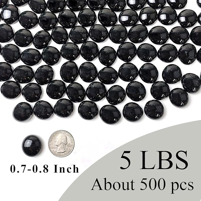 5 lbs Black Glass Marbles, Glass Beads, Decorative Rocks Glass Pebbles for Vase Fillers Fish Tank Plants Flower Pots Fountains Crafts Table Scatter and Fire Pits