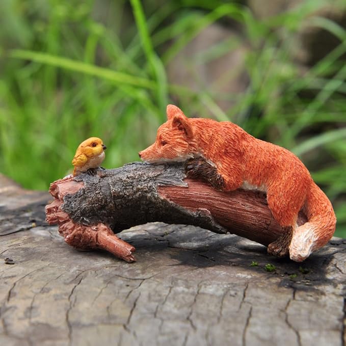 Top Collection Miniature Fairy Garden and Terrarium Playful Red Fox with Bird