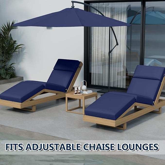 2 Pcs Chaise Lounge Cushions Outdoor, 72 x 21 x 4 Inch Lounge Chair Cushions for Outdoor Furniture - Waterproof Lounge Patio Replacement Cushion, 4In Fade-Resistant ThickPatio Chaise Lounge Cushion