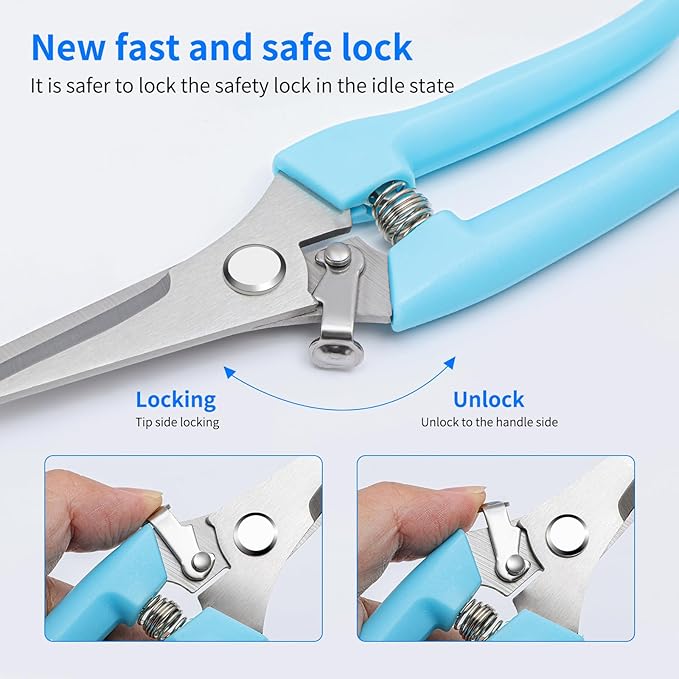 Flower Scissors, 7.6 inch Flower shears Pruning Shears for Beginners, High Strength Steel, Sharp Rust Resistant Floral Scissors with Comfortable Grip Handles, Garden Clippers plant cutter -Blue