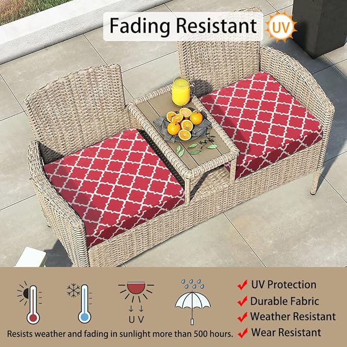 Magpie Fabrics Indoor Outdoor Cushion Cover Replacement 2 Pack, NO INSERT! Water Repellent Slipcover with Ties Christmas Decor for Patio Garden Chair Seat Sofa Bench Wicker(Geometry Red, 24x24x4 Inch)