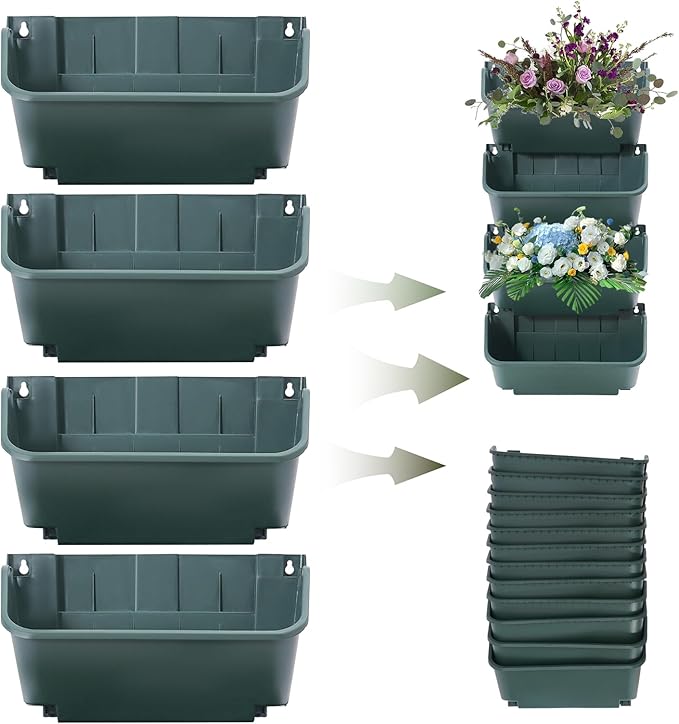 16 Pack Vertical Garden Planter,13 inch Wall Mounted Planter for Patio Indoor Outdoor Decor, Garden Self Watering Pot Balcony Plant Vegetable Fruit Herb Hanging Pocket Holder Flowerpot (Army Green)