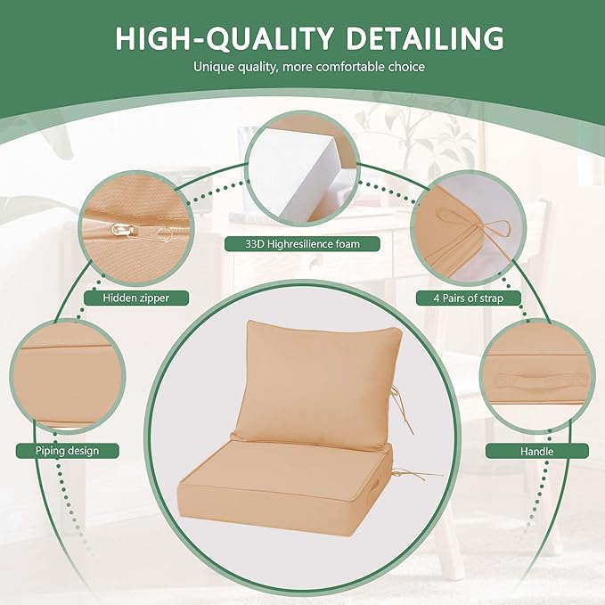 Outdoor Chair Cushions 4 Set,24 x 24 x 5IN, Patio Deep Seat Cushion for Patio Furniture, Waterproof & Fade Resistant Thick Deep Seating Pads for Outside Wicker Ratten Chair Sofa Couch,Beige