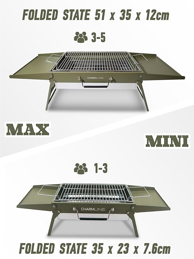 Charmline 14x9 inches Small Portable Charcoal Grill, Christmas Gift for Outdoor Enthusias, Tabletop Charcoal Grills for Camping, Picnics, Gardens and Beach Parties, Green