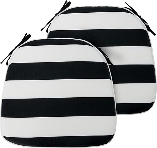 FUNHOME 17"x16"x2" Outdoor Chair Cushions Set of 2, Water Resistant Patio Chair Pads with Ties, Seat Cushions for Home Garden Furniture Decoration-Black White Stripe