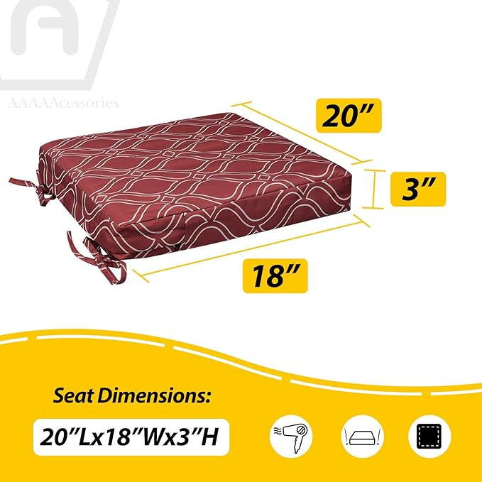 AAAAAcessories Outdoor Seat Cushions for Chairs, Waterproof, Fade-Resistant, 20" x 18" x 3", Patio Furniture Replacement Cushions, Set of 2, Clay Red Vine Trellis
