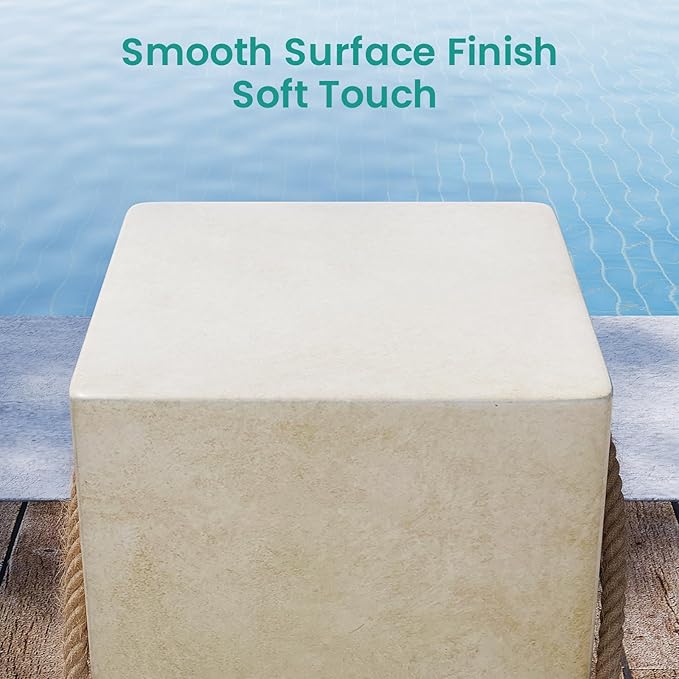 SUNBURY Outdoor Side Table Set of 2, 2 Pieces Concrete Side Table for Patio,18"H Small Outdoor Accent Table w Hemp Rope, Patio Side Table End Table Warm Gray, Ceramic Side Table Garden Stool Log Table