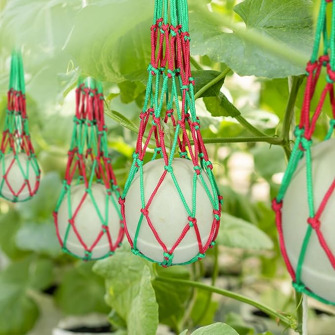 12 Pack Melon Hammocks Cradles with S Hanging Hooks, Heavy Duty Watermelon Nets Melon Hammock for Trellis Pumpkin Hanging Bags for Growing Cantaloupe Pumpkin in Vertical Garden (Red and Green, 12)