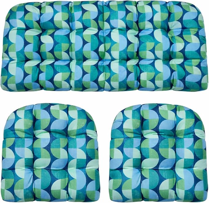 RSH DECOR: 3-Piece Wicker Tufted Cushion Set | 44" x 22" Loveseat & 22" x 22" U-Shapes | Outdoor Replacement Cushions | Water & Fade-Resistant Spun Fabric | Made in USA (Pellp Baltic)