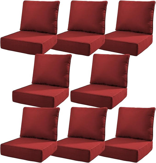6" Thick Outdoor Cushions 22x24x6, 8-Set Deep Seat Patio Cushions with Removable Cover, Waterproof & Fade Resistant Replacement for Wicker Chair, Loveseat, Sofa - Red