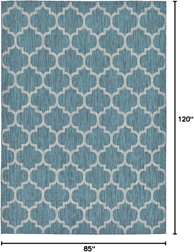 Unique Loom Outdoor Trellis Collection Area Rug (7' 1" x 10' Rectangle, Teal/ Gray)