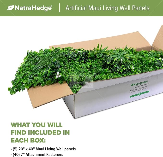 NatraHedge 20''X40'' Artificial Maui Living Wall Grass Wall Decor, 5Pcs (28SqFt) Hedge Leaf Grass Panels for Indoor, Outdoor, Garden and Balcony Privacy Fence Screen