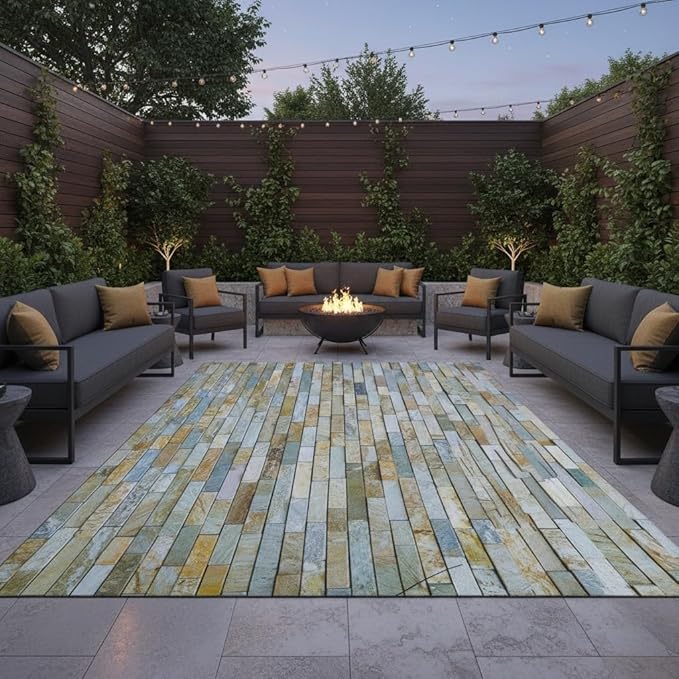 Waterproof Stone Brick Wall Texture Outdoor Rugs for Garden Backyard Patio Balcony Deck Non Slip Easy Clean Outside Carpet Low Pile Washable Stain Resistant Porch Hallway Farmhouse Floor Mat 10x12