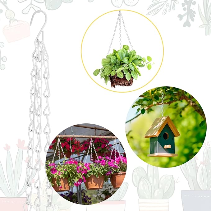 Ripeng 8 Pack 16.38 Inch Plant Hanging Chains with Hooks Metal White Hanging Basket Chain for Bird Feeders Planters Lanterns 3 Point Flower Pot Basket Chain Garden Plant Hangers