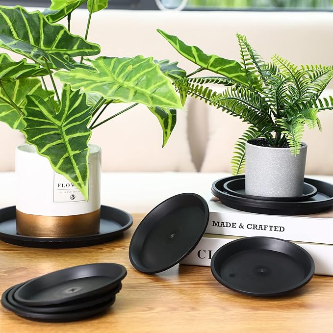 16 Pack Plastic Plant Saucer Black Pot Saucers Round Water Tray Thick Drip Trays for Potted Flower Pan Plant Drainage for Indoor Outdoor Garden, 4 Inch, 6 Inch, 8 Inch, 10 Inch