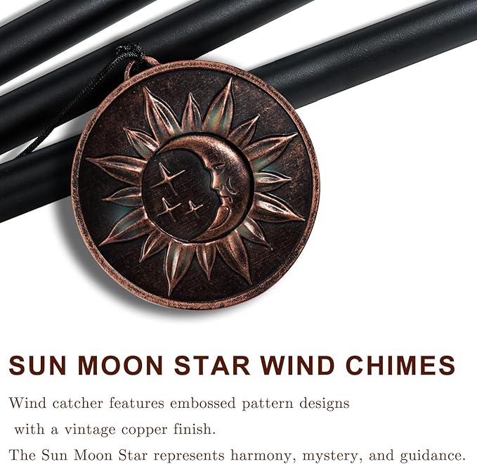 Wind Chimes for Outside, Vintage Sun Moon Star Deep Tone Wind Chime Outdoor Clearance, Patio Porch Balcony Decoration, Garden Decor Birthday Gifts for Women Mom Grandma (34" Sun Moon Star)