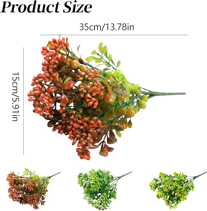 ‌Artificial Fall Berries & Flowers - Lifelike Faux Plants with Mini Red Berries, UV Resistant Fake Greenery for Outdoors,Thanksgiving Decor, Porch & Home Decor, Farmhouse Autumn Décor (Red)