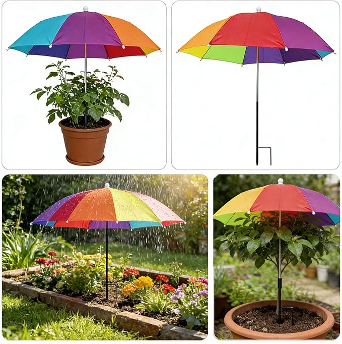 3Pack Plant Umbrellas for Outdoor Plants - 26" Large Sun Shade Cover, 43.3" Tall with Adjustable Angle, Compatible with Potted Plants, Garden Beds & Raised Garden Beds, Defends Against Blazing Sun & Intense Heat (Plant-3)