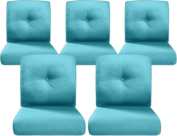 Belord Luxury 4" Thick Outdoor Cushion 5 Set - 22 x24 Inch 28D Sponge Filling Fade-Resistant Chair Cushion, Spill Proof Removable Patio Furniture Replacement Cushions for Sofa Bench Swing - Turquoise